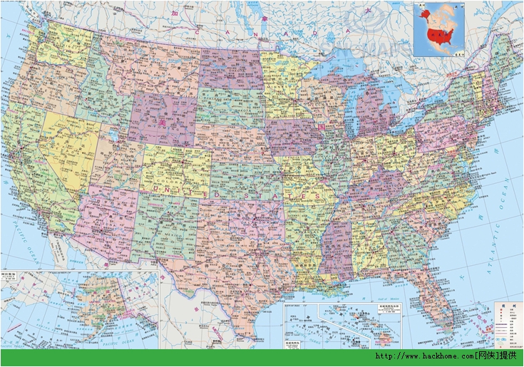 美国地图 高清 中文版